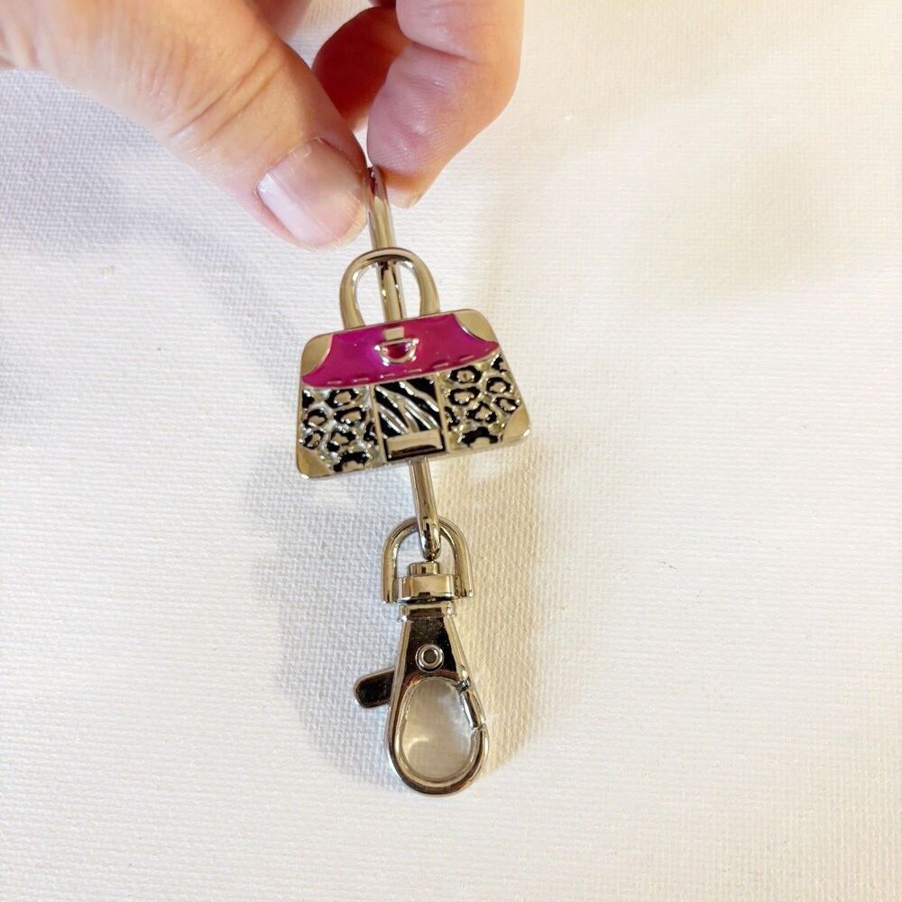 Pocketbook Handbag Purse Hook Table Hanger Holder Key Clip Pink Silver Tone